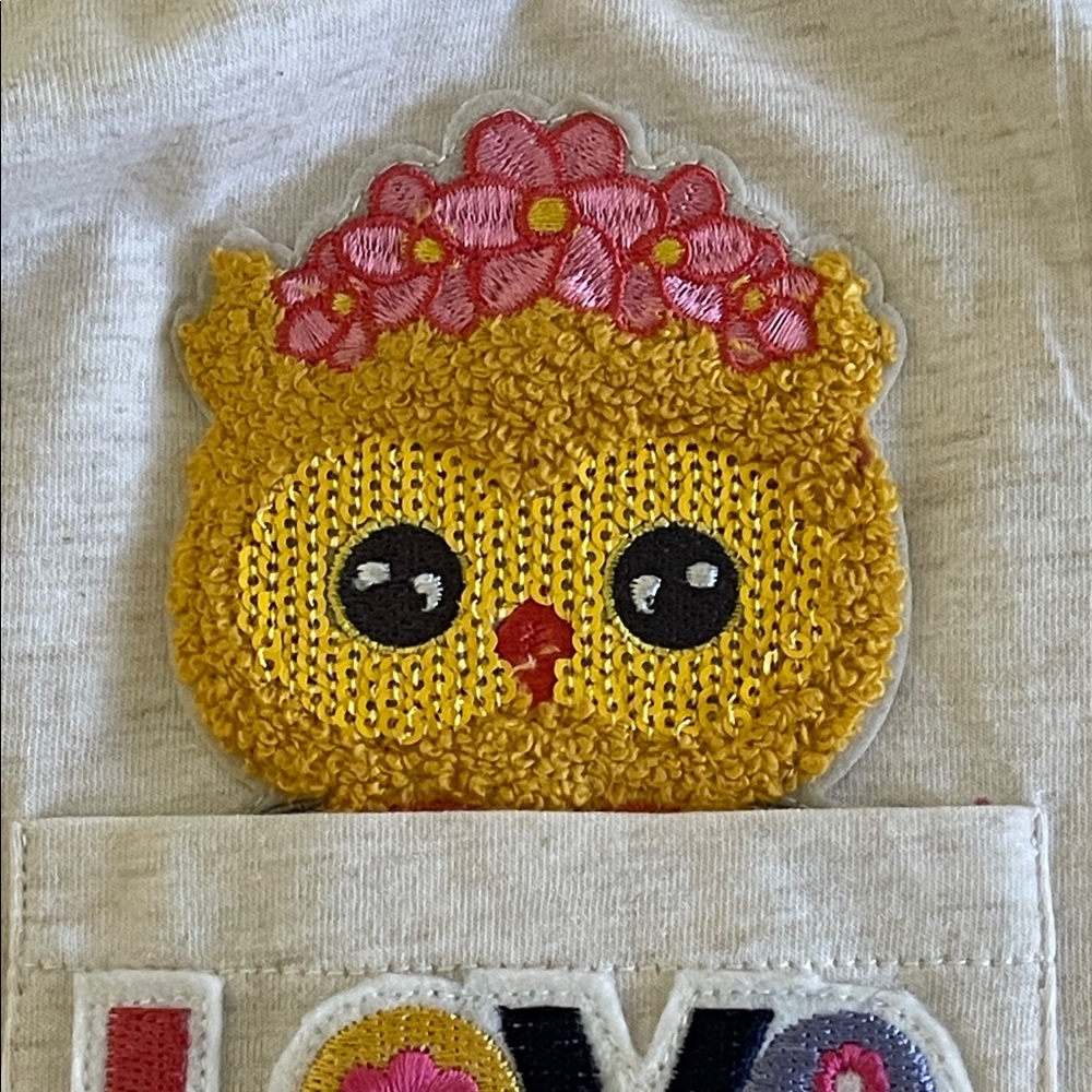 Jessica Simpson Beige Graphic Tee with Colorful Patches Tween SZ XL - Picture 5 of 7